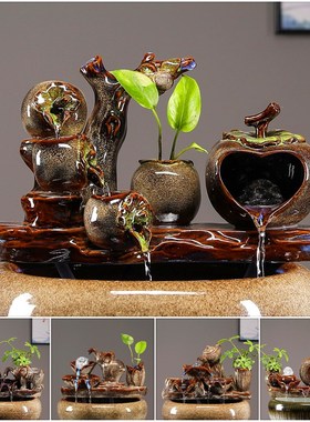 陶瓷鱼缸周边流水摆件增氧过滤养鱼流水瀑布造景搭配大全自循环水