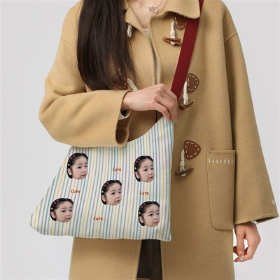 来图定制diy宝宝头像帆布袋创意单肩斜挎拉链妈咪通勤包一个起订