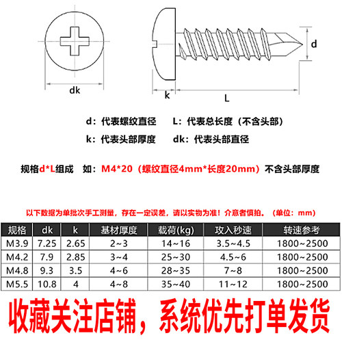 M4.2M4.8 410不锈钢镀黑锌圆头十字钻尾自攻螺丝钉黑色盘头燕尾钉