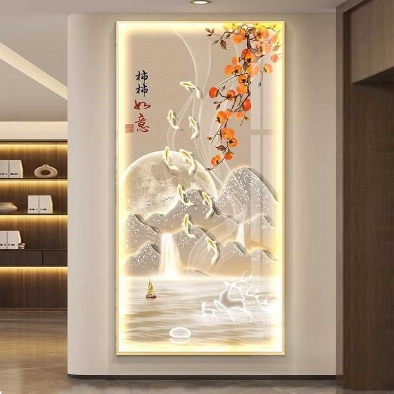 事柿如意壁灯玄装关饰画流水生财LED客厅正对门挂画走廊过道灯画,家居饰品,氛围画/灯画,淘宝优惠券,粉丝福利购,淘宝优惠卷