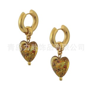 穆拉诺玻璃爱心耳环欧洲小M众蓝色胖爱心耳环