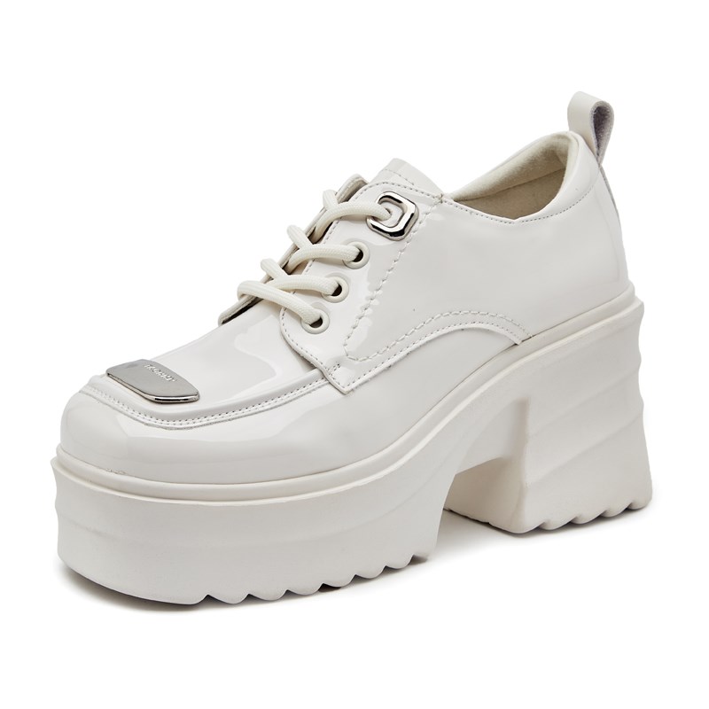 真皮9cm增高跟鞋女春夏小皮鞋2024年新款松糕厚底单鞋粗跟工作鞋