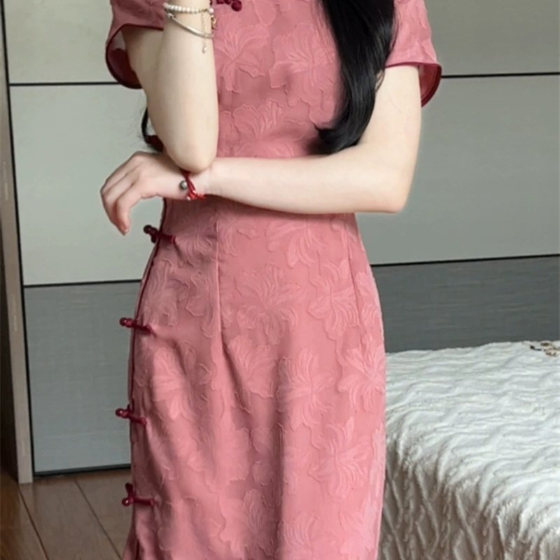 保真速发新中式民国风改良旗袍y女装夏装年轻款少女高级感剪花长