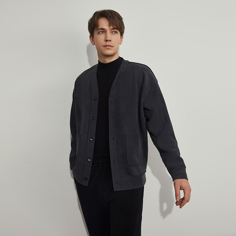 男士开衫秋冬新款太空版发热排湿休闲时尚宽松男款七级防风针织衫