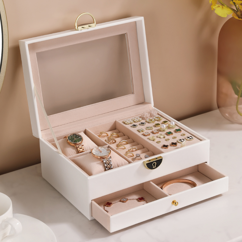 首饰收纳盒耳环耳钉项链手镯戒子饰品盒高档珠宝盒大容量多层带锁
