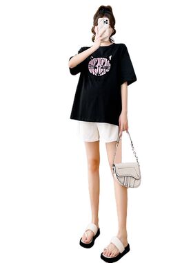 孕妇装夏装套装夏款时尚休闲宽松卡通T恤上衣裤子两Y件套夏季外穿