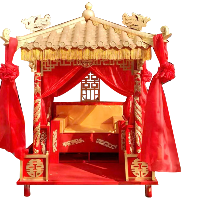 中式婚礼花轿汉婚唐明宋制八擡大轿歩撵实木雕刻描金婚庆道具定制