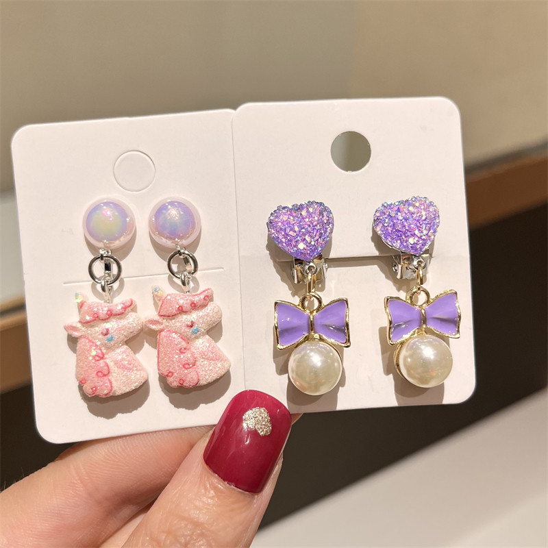 无耳洞人鱼公主贝壳儿童耳夹珍珠蝴蝶结吊坠宝宝耳饰小女孩耳环