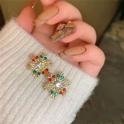 极速2022 New Korean Colorful Pearl Zircon Snowflake Christma