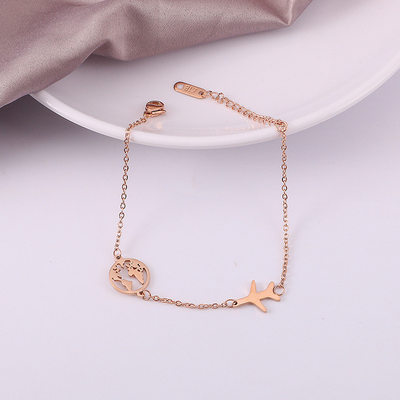 推荐Stainless Steel Cute Rose Gold Color World Map Chain Bra