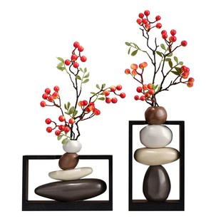 时来运转花瓶中式石头摆件创意高级感装饰品家居茶室民宿花瓶摆件