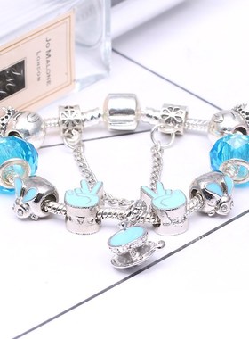 饰品货源 欧洲魅力手链DIY串珠 蓝色少女心手链