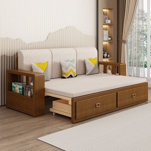 全实木沙发床带储物伸缩坐卧客厅多功能折叠小户型中式沙发床两用