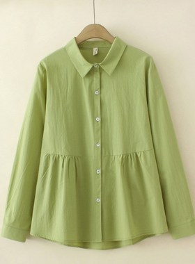 孕妇春秋装全棉长袖白色衬衫宽松大码200斤孕晚期 韩版遮肚子上衣