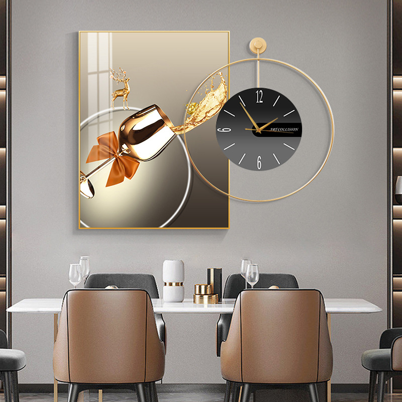 餐厅客厅背景墙装饰画5d立体组合画现代简约大气酒杯时钟挂画图片