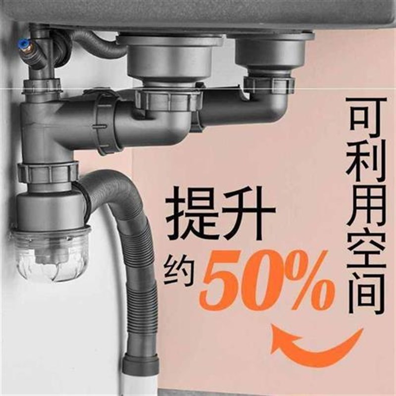 下水道洗菜洗碗盆池槽下水管软管塑料管污水管双槽排水道洗菜池