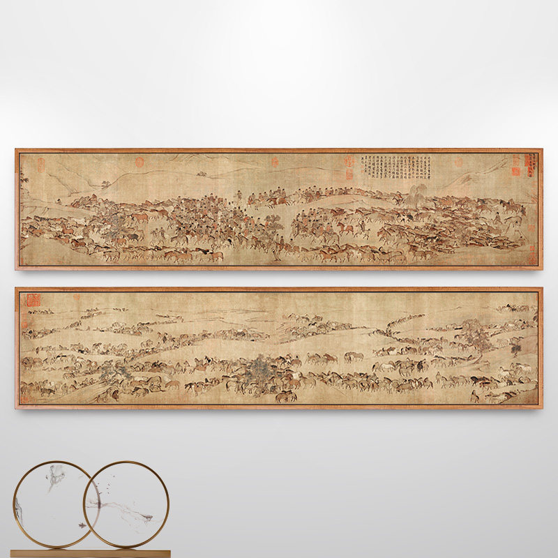 李公麟临韦偃牧放图百p马图挂画新中式客厅装饰画背景墙壁画马画