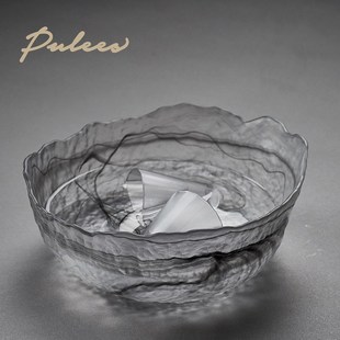 Pulees玻璃茶洗建水手工锤纹茶道配件功夫茶具洗茶碗水盂加厚杯洗