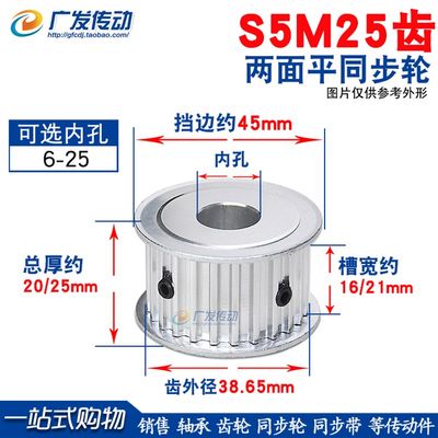 推荐S5M两面平同步轮 S5M25齿25T 同步轮 槽宽16/21 AF型 同步皮