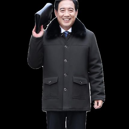 中老年棉衣男中长版加厚老年人B男装爸爸冬装父亲可拆卸棉服外套