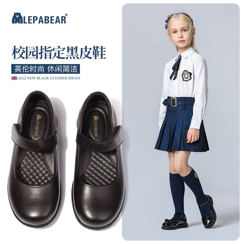 速发女童公主鞋夏季新款小学生校园英伦演出女孩真皮软底儿童黑色