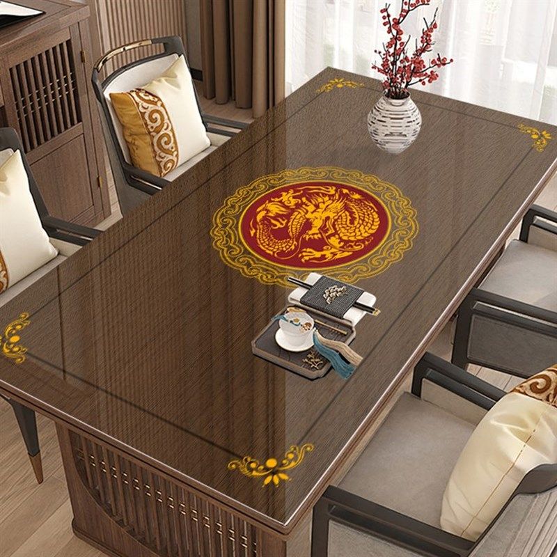 新中式餐桌布防油防水防烫免洗pvc软玻璃透明桌布2024新款茶几垫,居家布艺,桌布,淘宝优惠券,粉丝福利购,淘宝优惠卷