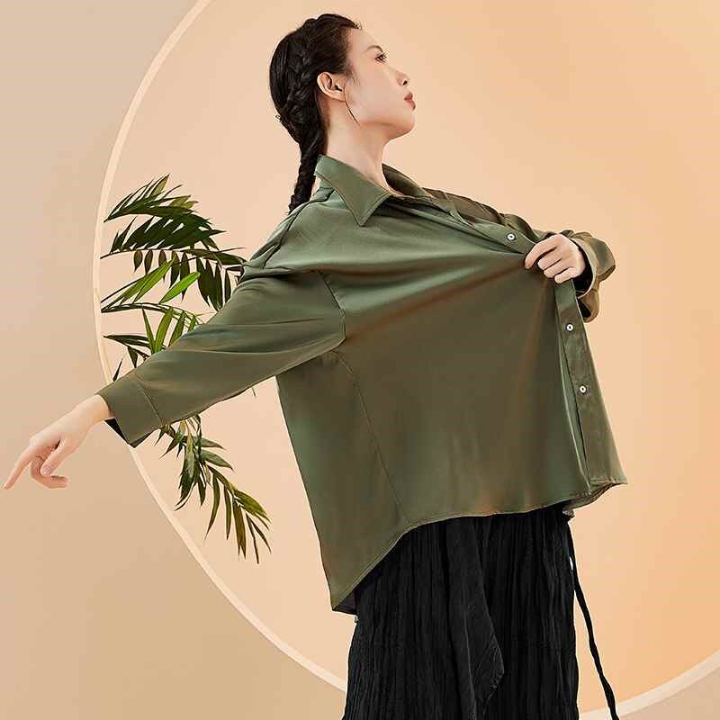 【折扣价】现代舞基础练功服女缎面雪纺衬衣跳舞衬衣成人艺考练功