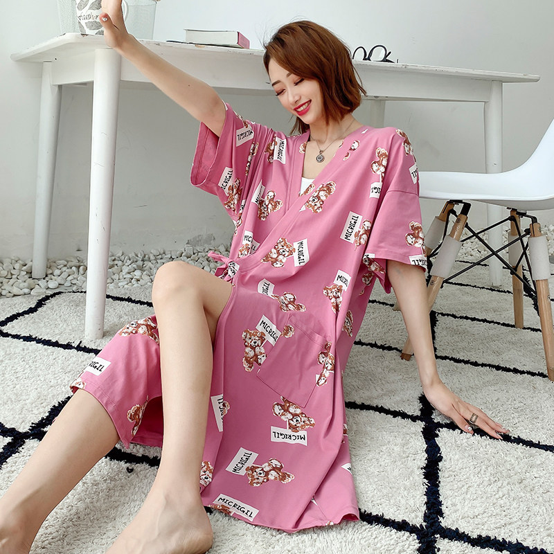 薄款睡袍女夏大码孕妇宽松浴袍日式和服睡衣女士家居服200斤