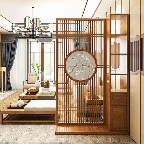 新中式屏风客厅进门入户隔断柜餐厅玄关柜装饰家用实木置物架遮挡