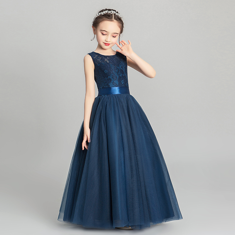 女童晚礼b服公主裙儿童婚纱蓬蓬纱洋气小花童钢琴演出服高贵蓝色