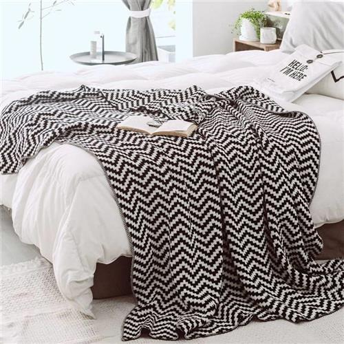 简约全棉波浪纹床尾搭毯 s沙发休闲纯棉盖毯 北欧风空调房夏季毯