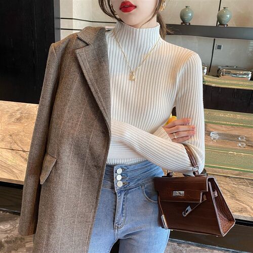 半高领打底衫女秋冬加厚配大衣内搭软糯毛衣修身显瘦针织衫上衣