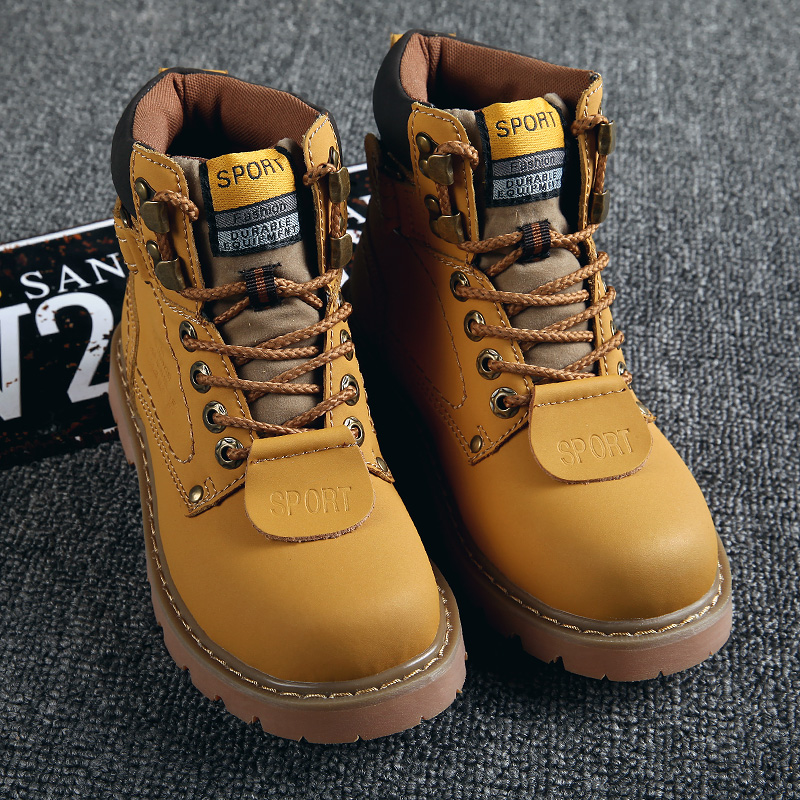 大黄靴男秋冬季男士高筒马丁靴英伦风工装鞋子中筒沙漠皮靴踢不烂