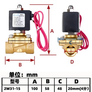 1寸 全铜室外防水电磁阀水阀AC220V 气阀防雾DC24V 4分 6分