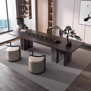 实木茶桌椅组合现代简约意式 新中式 轻奢岩板茶台家用泡茶桌家具
