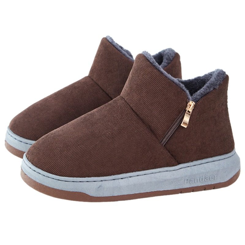 秋冬季棉拖鞋男包跟中年老人居家用防滑加绒保暖厚底带后跟棉鞋女