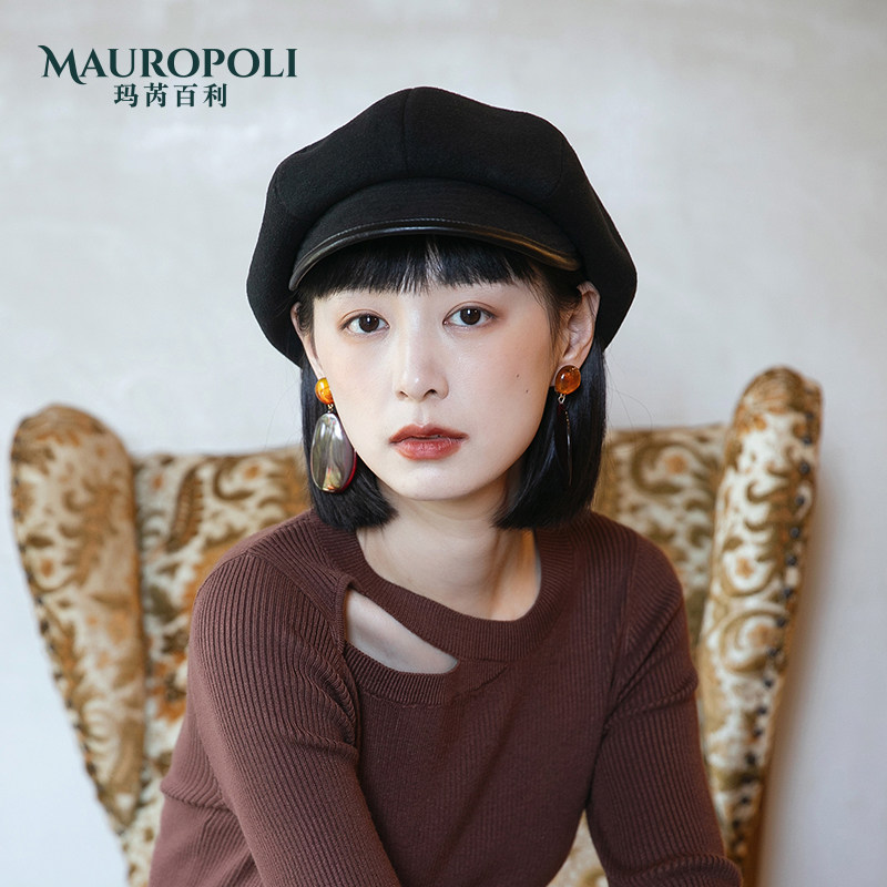 八角帽女优雅英伦气质黑色报童帽女士时尚秋冬帽子短檐鸭舌帽遮阳
