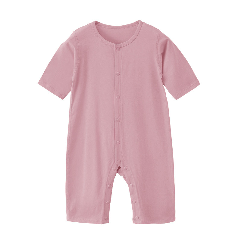 婴儿连体衣夏装薄款中袖九分裤无骨爬服哈衣婴幼儿宝宝睡衣空调服