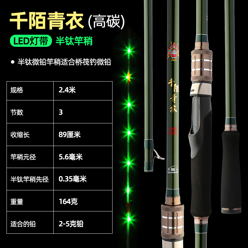 直销千陌带LED灯夜光岸抛s筏2.1-3.6米岸筏长微铅夜钓筏竿桥筏海