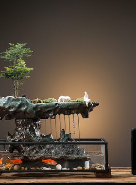 流水喷泉办公室桌面中式景观招财水轮转运生财鱼缸Y开业礼品摆件