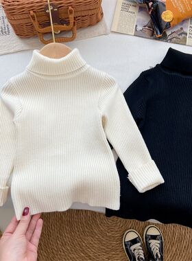 女童毛衣内搭上衣秋冬季高领针织衫黑色白色修身柔软高弹力打底衫
