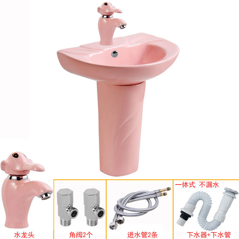 儿童彩色立柱盆陶瓷洗手盆洗脸盆卡通落地式幼儿园学校洗手台水池