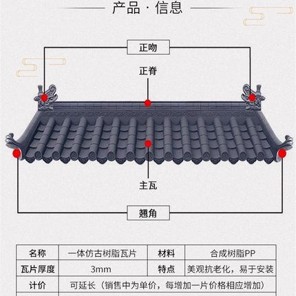 急速发货树脂瓦仿古瓦片屋顶厂家直销门头屋檐装饰瓦塑料瓦围墙瓦