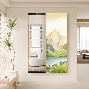 现代简约入户玄关装饰画推拉暗藏式可关闭镜子壁画卧室试衣镜挂画