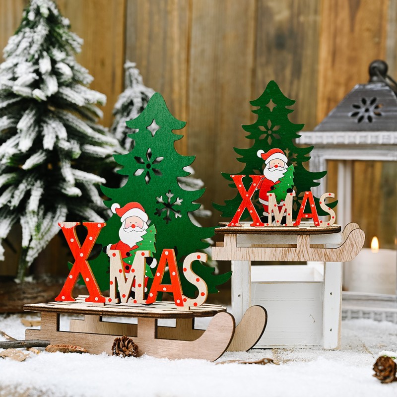 推荐Christmas Decoration wood DIY sled skiing Tabletop ornam