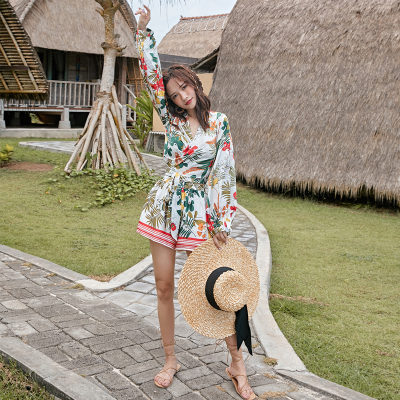奈良海边度假套装碎m花阔腿裤沙滩小个子穿搭一整套女夏装搭配法