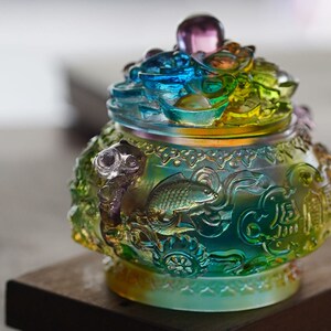 琉璃八吉祥聚宝盆招财聚财摆件工艺品酒柜玄关客厅家居装饰品摆件