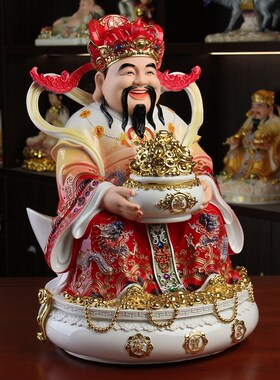 财神爷神像家用文财神供奉招财比干范蠡树脂仿陶瓷汉白玉佛像摆件