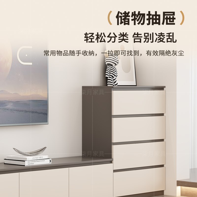 现代简约背景墙电视柜一体靠墙柜客厅家用定制储V物柜置物架柜子