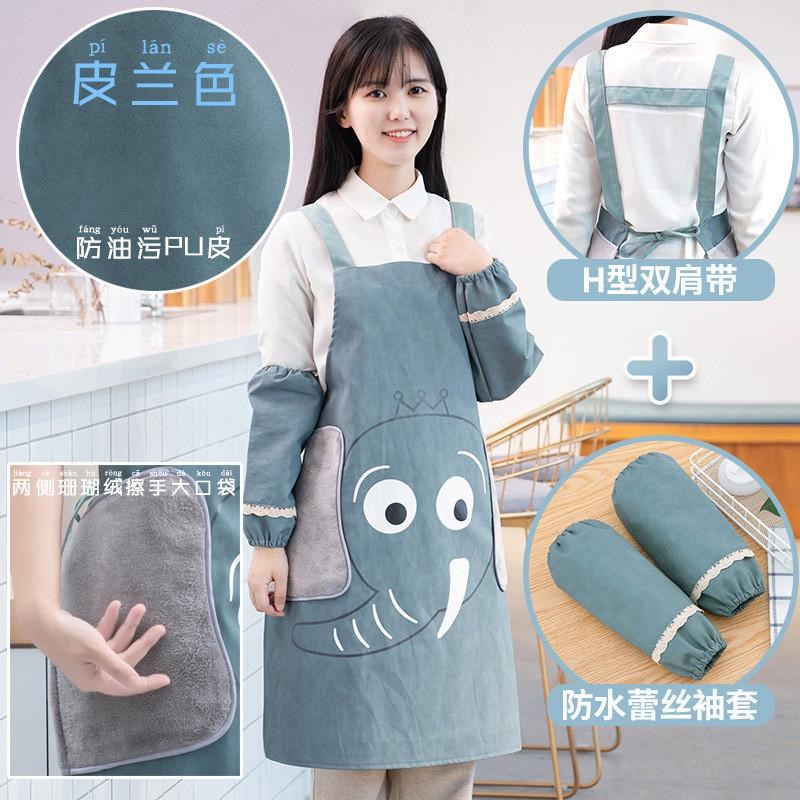 防水女围裙可爱日系围腰家用工作服袖套套装烧饭韩版防油大人罩衣